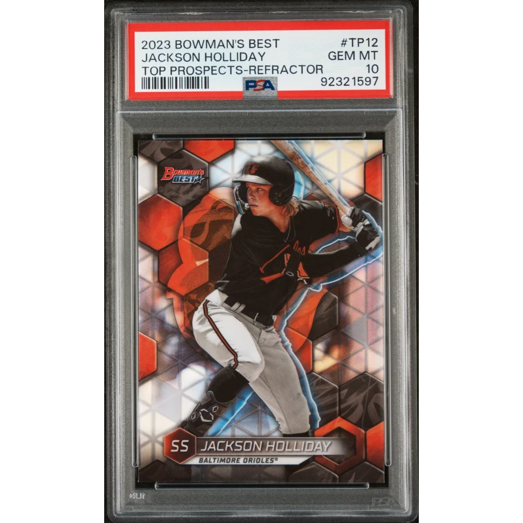Graded 2023 Topps Bowmans Best Jackson Holliday #TP12 Top Prospects Refractor Rookie RC Baseball Card PSA 10 Gem Mint | Hall of Fame Sports Memorabilia | vintageantiquesgifts.com