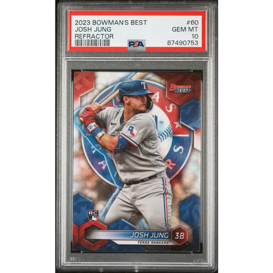 2023 Bowman’s Best Josh Jung Refractor baseball card PSA 10 Gem Mint front view