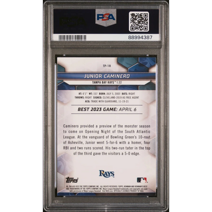 Graded 2023 Bowman’s Best Junior Caminero Baseball Card in PSA holder
