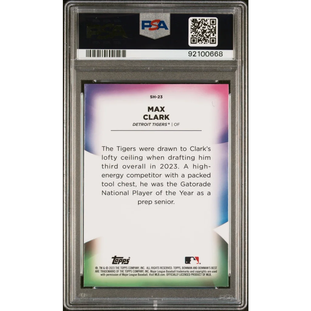 Graded 2023 Topps Bowmans Best Max Clark #SH23 Shellacked Rookie RC Baseball Card PSA 10 Gem Mint | PSA 10 Gem Mint Graded Rookie Card | vintageantiquesgifts.com