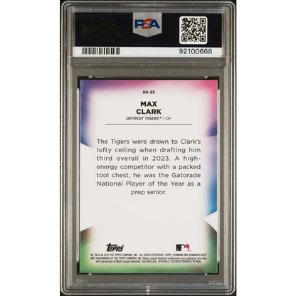 Graded 2023 Topps Bowmans Best Max Clark #SH23 Shellacked Rookie RC Baseball Card PSA 10 Gem Mint | PSA 10 Gem Mint Graded Rookie Card | vintageantiquesgifts.com