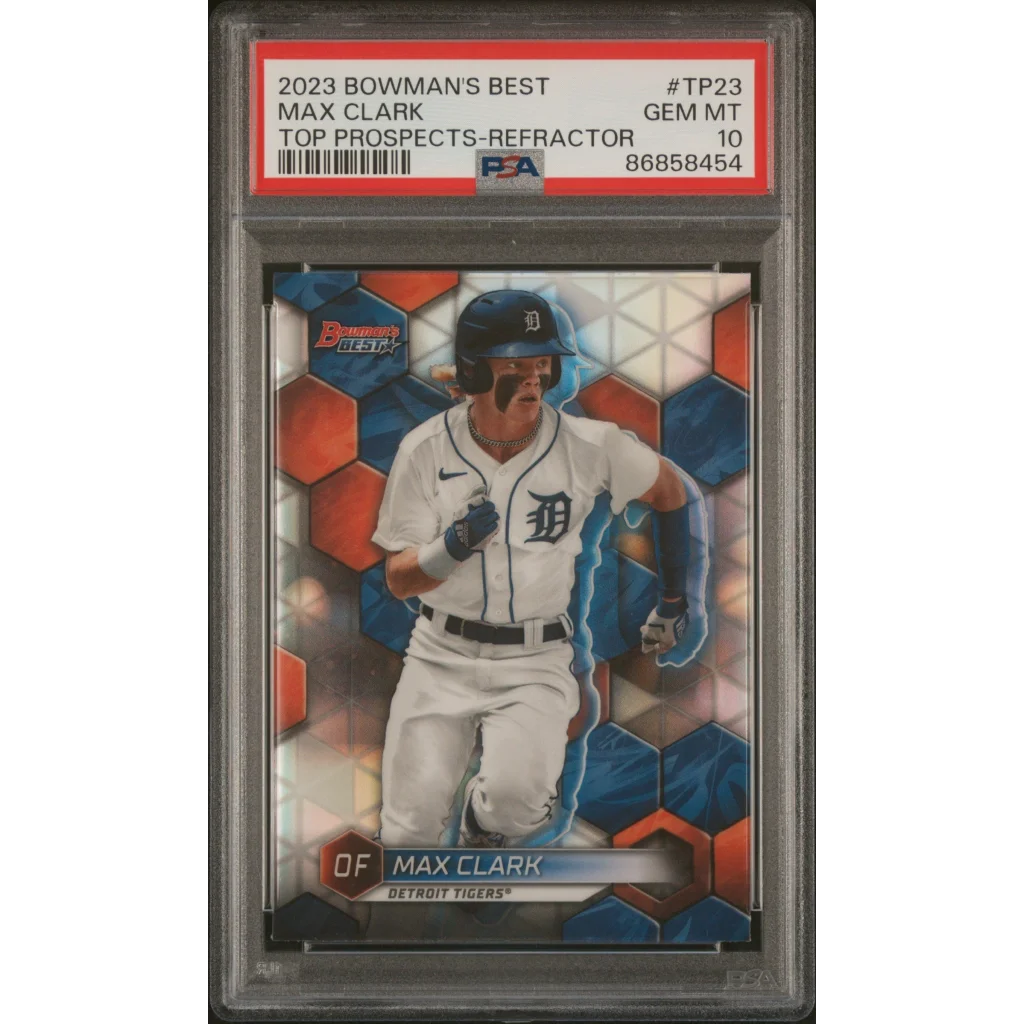 Graded Max Clark Baseball Card in perfect condition guaranteed, showcases the card’s condition