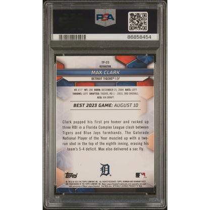 Graded Max Clark baseball card in perfect condition showcasing the card’s condition