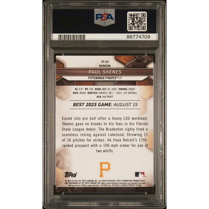 Graded 2023 Topps Bowmans Best Paul Skenes #TP22 Top Prospects Refractor Rookie RC Baseball Card PSA 10 Gem Mint | PSA 10 Gem Mint Graded Rookie Card | vintageantiquesgifts.com