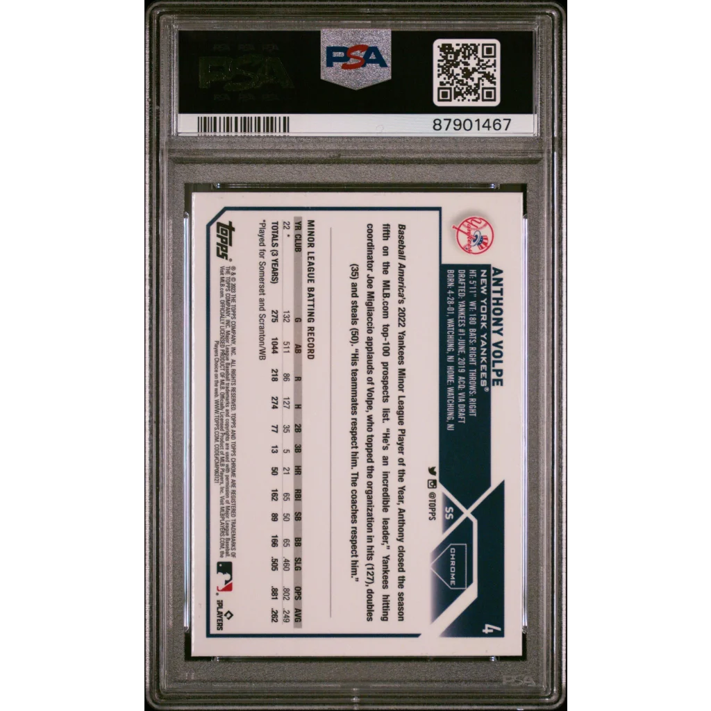 PSA 10 Graded 2023 Topps Chrome Anthony Volpe #4 Rookie Card in Slab