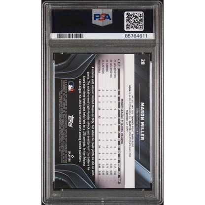 Graded Mason Miller 2023 Topps Chrome Black Baseball Card in PSA holder