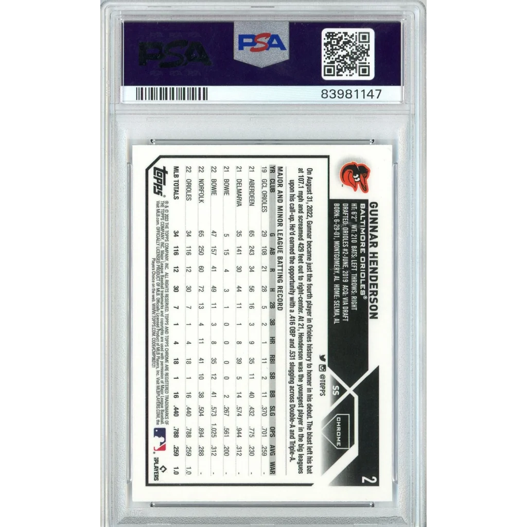 PSA Graded Gunnar Henderson 2019 Topps Chrome Baseball Card
