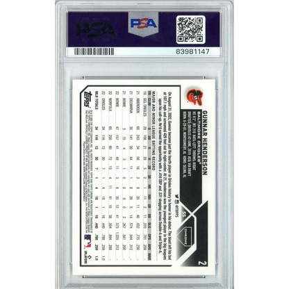 PSA Graded Gunnar Henderson 2019 Topps Chrome Baseball Card