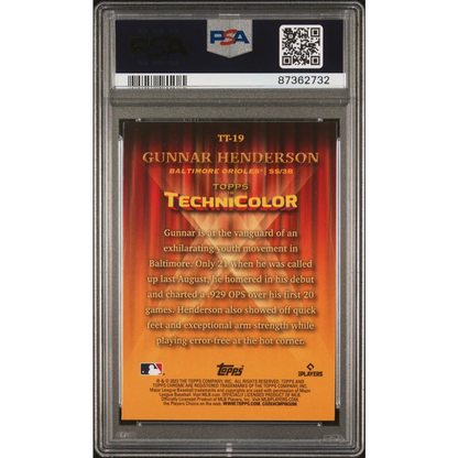 Gunnar Henderson 2023 Topps Chrome Technicolor baseball card in PSA slab