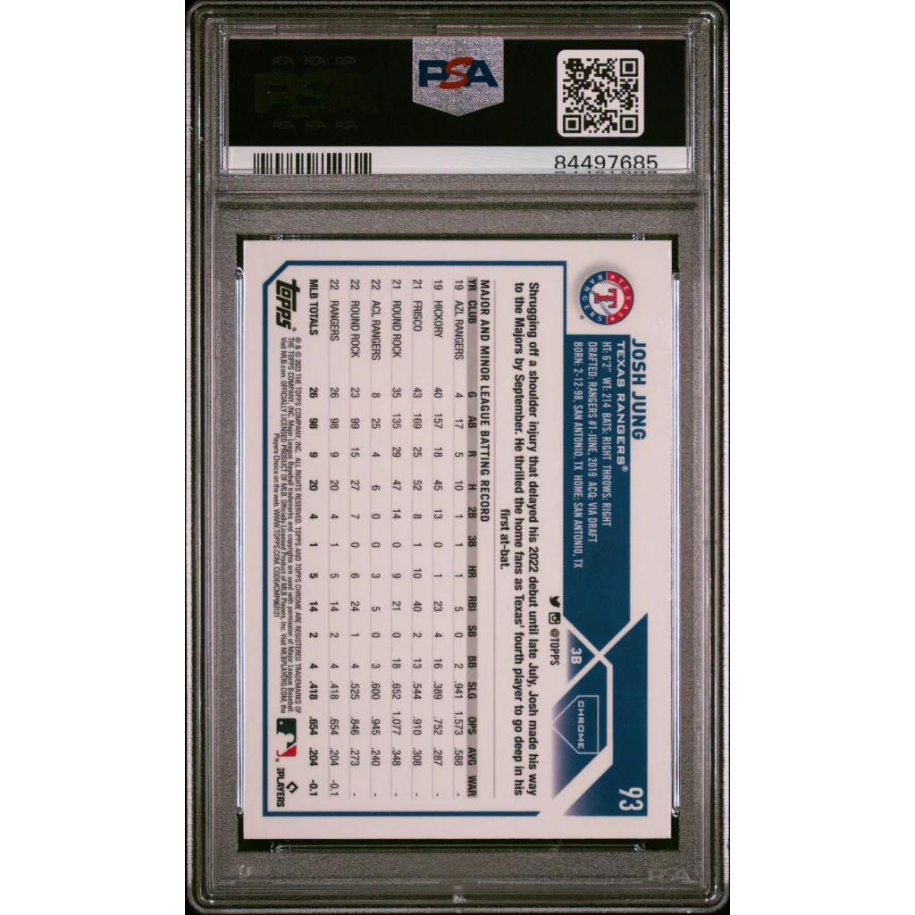 Graded 2023 Topps Chrome Josh Jung #93 Rookie RC Baseball Card PSA 10 Gem Mint | PSA 10 Gem Mint Graded Rookie Card | vintageantiquesgifts.com