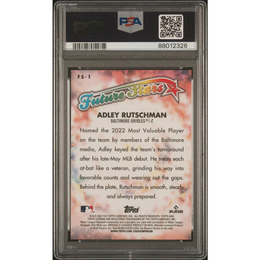 Graded 2023 Topps Chrome Logofractor Edition Adley Rutschman #FS1 Future Stars Rookie RC Baseball Card PSA 10 Gem Mint | PSA 10 Gem Mint Graded Rookie Card | vintageantiquesgifts.com