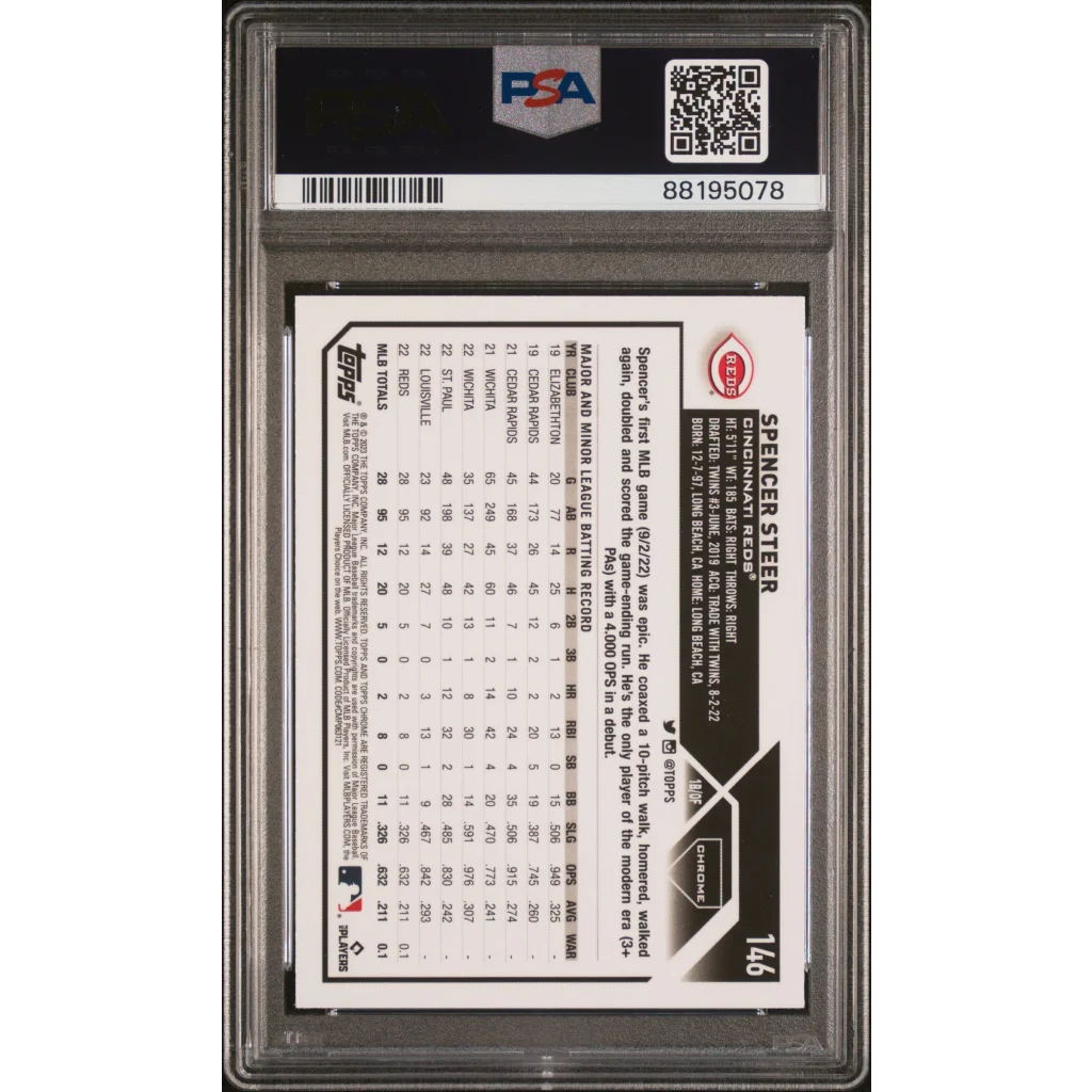PSA 10 Graded 2023 Topps Chrome Spencer Steer XFractor Rookie Card in Slab