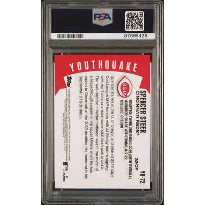 Graded 2023 Topps Chrome Spencer Steer #YQ72 Youthquake Rookie RC Baseball Card PSA 10 Gem Mint | PSA 10 Gem Mint Graded Rookie Card | vintageantiquesgifts.com