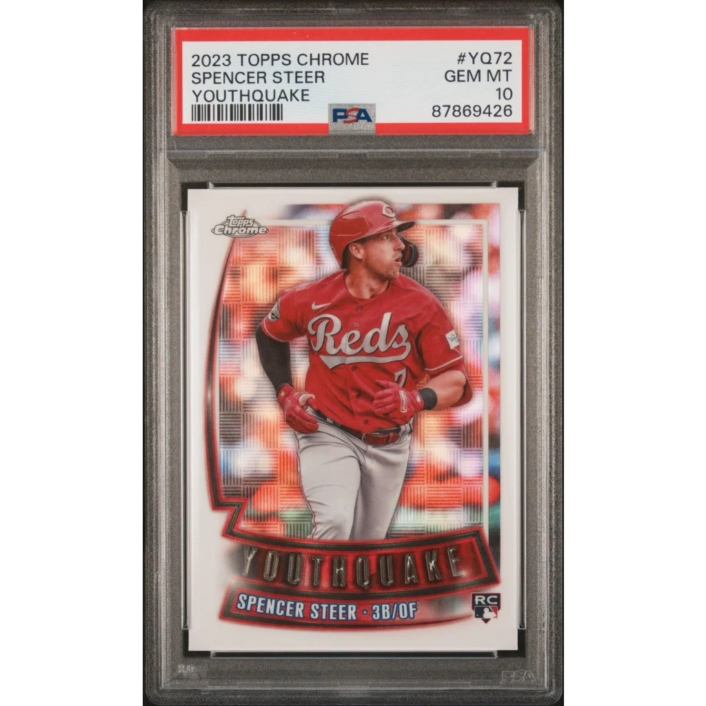 Graded 2023 Topps Chrome Spencer Steer #YQ72 Youthquake Rookie RC Baseball Card PSA 10 Gem Mint | Hall of Fame Sports Memorabilia | vintageantiquesgifts.com