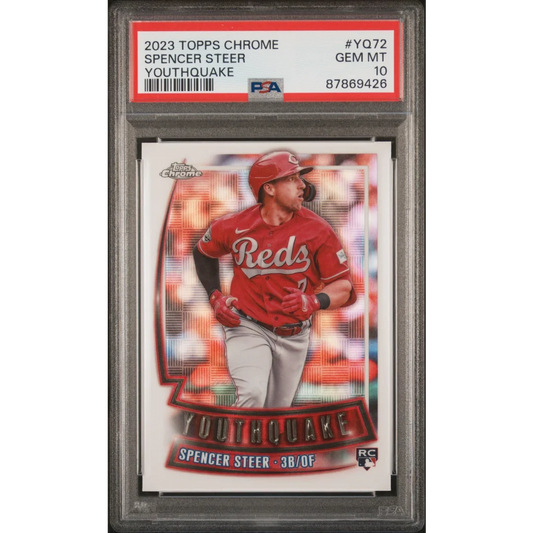 PSA Graded 2023 Topps Chrome Spencer Steer Youthquake baseball card image