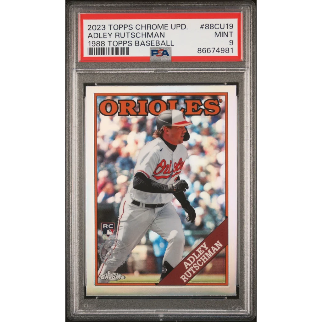 PSA graded Adley Rutschman 1988 Topps Chrome rookie card from professional sports authenticator