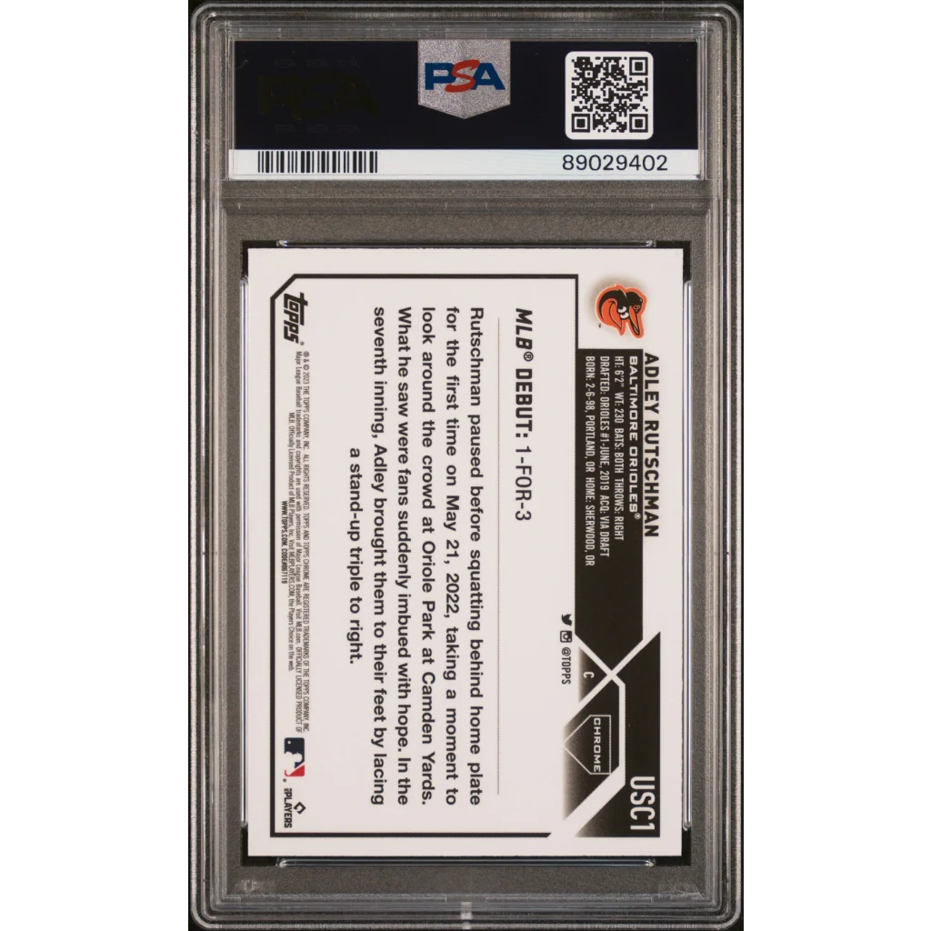 Graded 2023 Topps Chrome Adley Rutschman Pink Rookie PSA 10 B&W Card