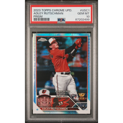 Graded 2023 Topps Chrome Update Adley Rutschman #USC1 Prism Rookie RC Baseball Card PSA 10 Gem Mint | Hall of Fame Sports Memorabilia | vintageantiquesgifts.com