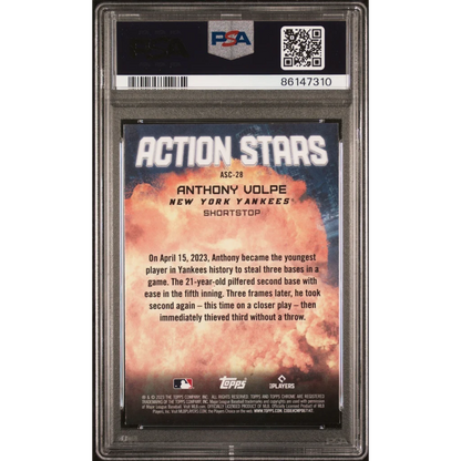 Graded Anthony Volpe Topps Chrome Update sports card in PSA case