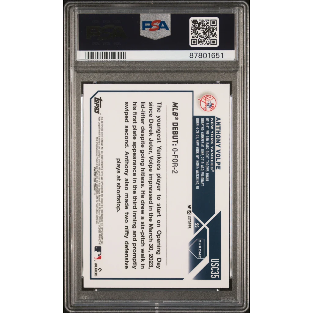 Graded Anthony Volpe Rookie Card from PSA ready to steal home baseball card