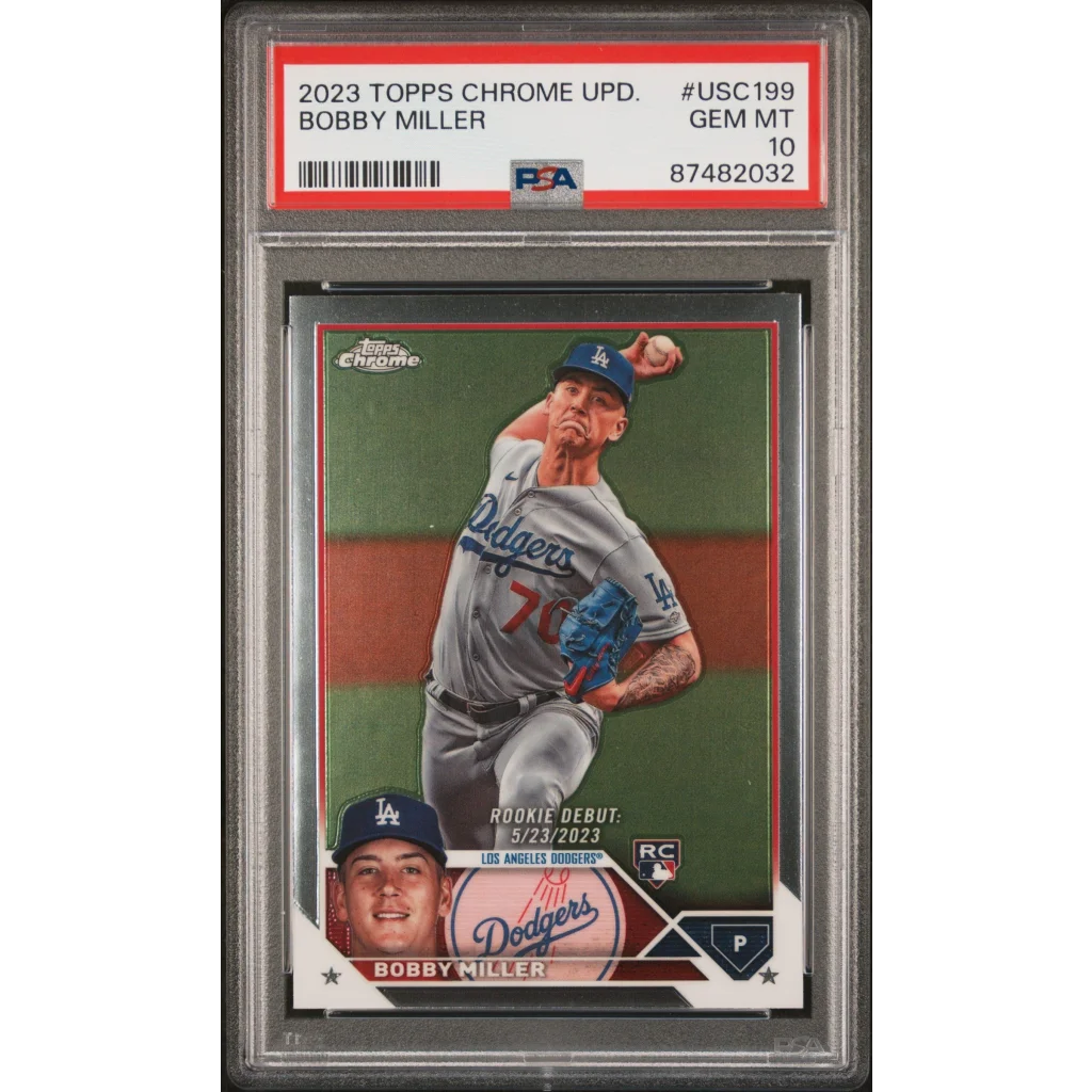 Graded 2023 Topps Chrome Update Bobby Miller #USC199 Rookie RC Baseball Card PSA 10 Gem Mint | Hall of Fame Sports Memorabilia | vintageantiquesgifts.com