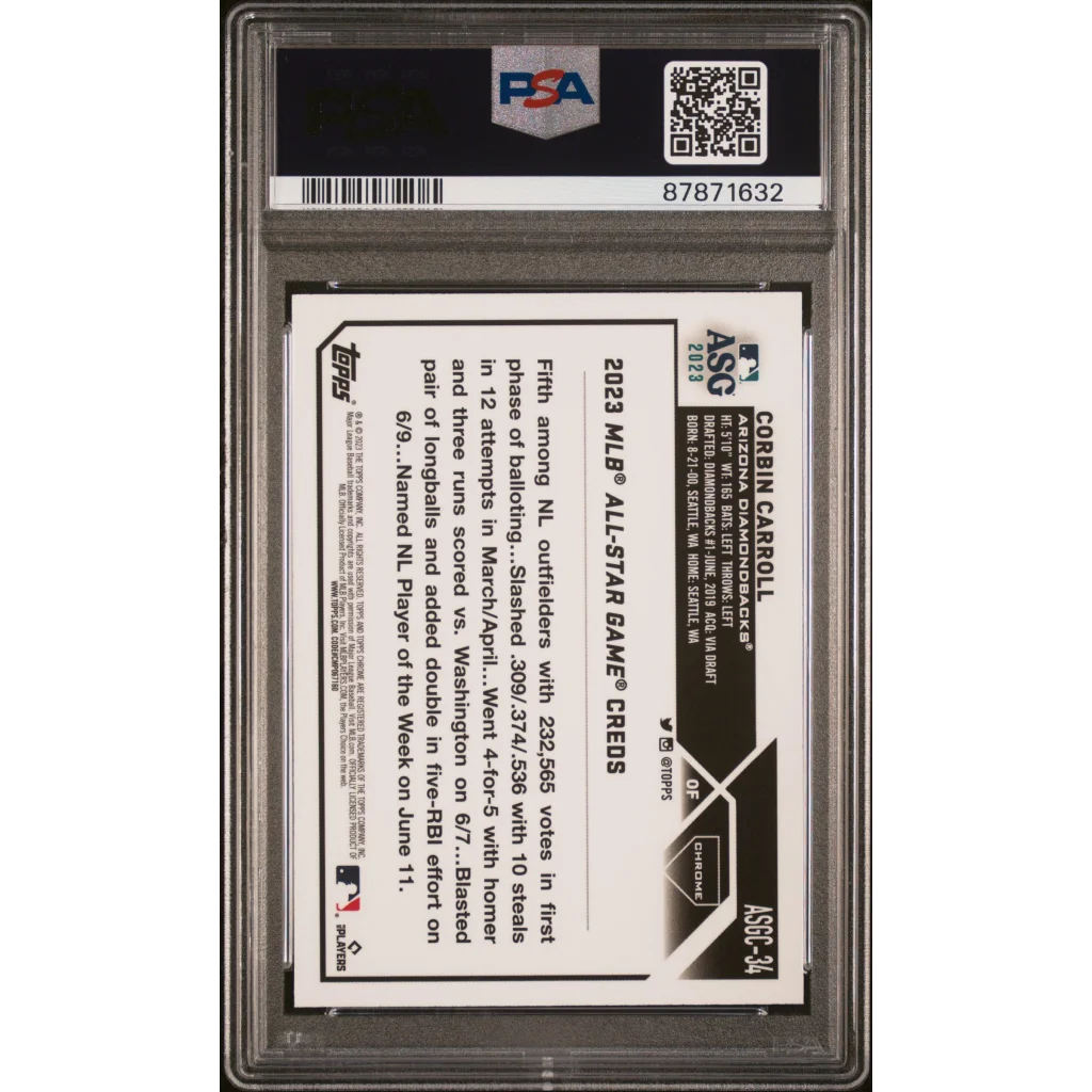 Graded Corbin Carroll Topps Chrome Update gem mint baseball card for collectors