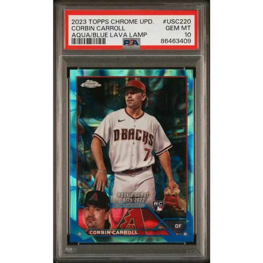 PSA Graded Corbin Carroll 2023 Topps Chrome Update Aqua Blue Lava Lamp Card