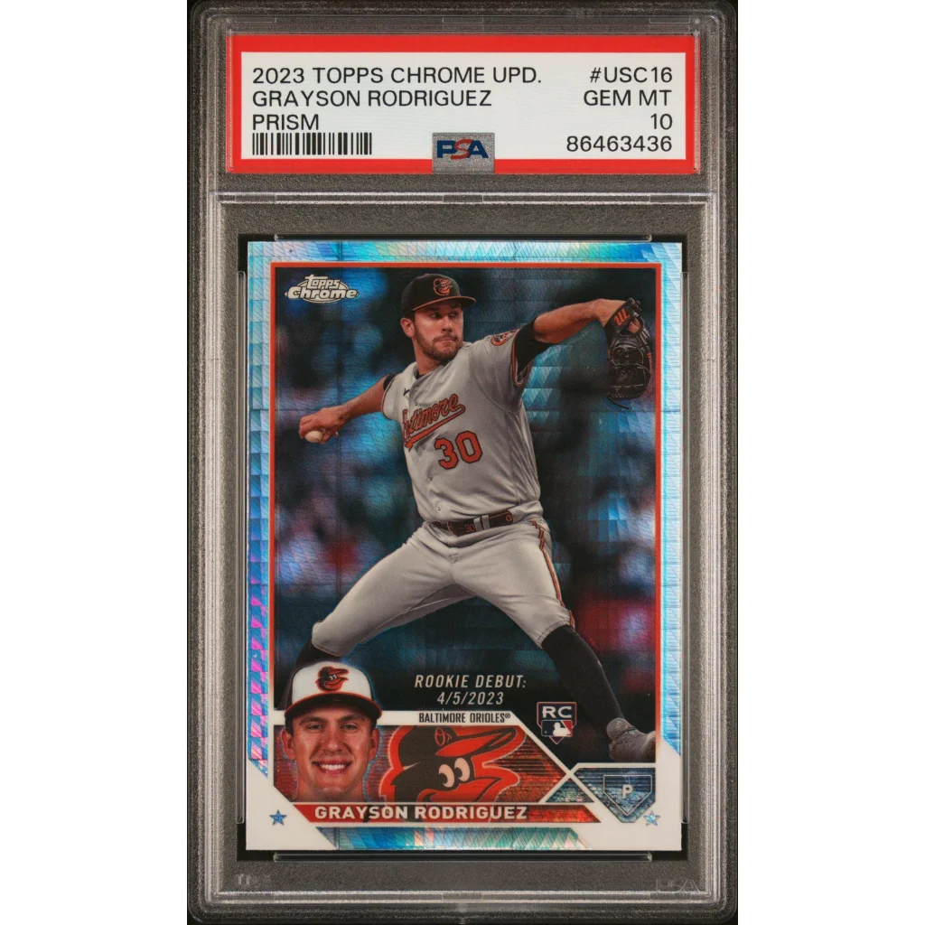 Graded 2023 Topps Chrome Update Grayson Rodriguez #USC16 Prism Rookie RC Baseball Card PSA 10 Gem Mint | Hall of Fame Sports Memorabilia | vintageantiquesgifts.com