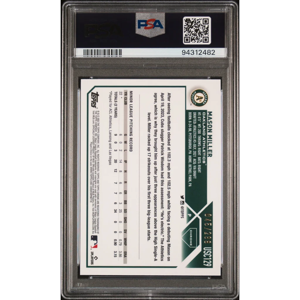 Encased Mason Miller Purple Lava Lamp Refractor Gem Mint Baseball Card in PSA 10 holder