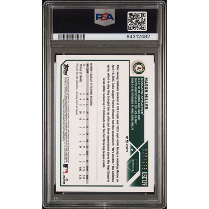 Encased Mason Miller Purple Lava Lamp Refractor Gem Mint Baseball Card in PSA 10 holder