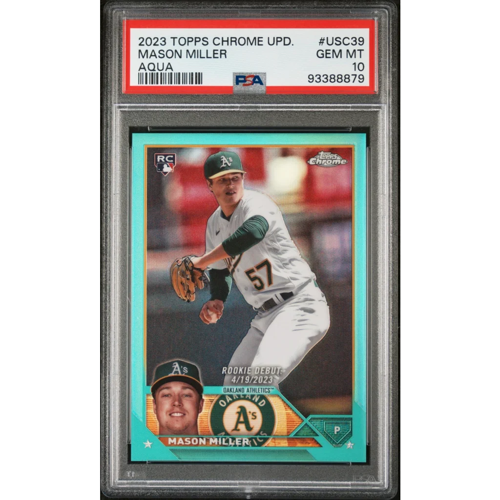PSA Graded Mason Miller Aqua Chrome Rookie Card Oakland Athletics 2023 Topps Chrome Update