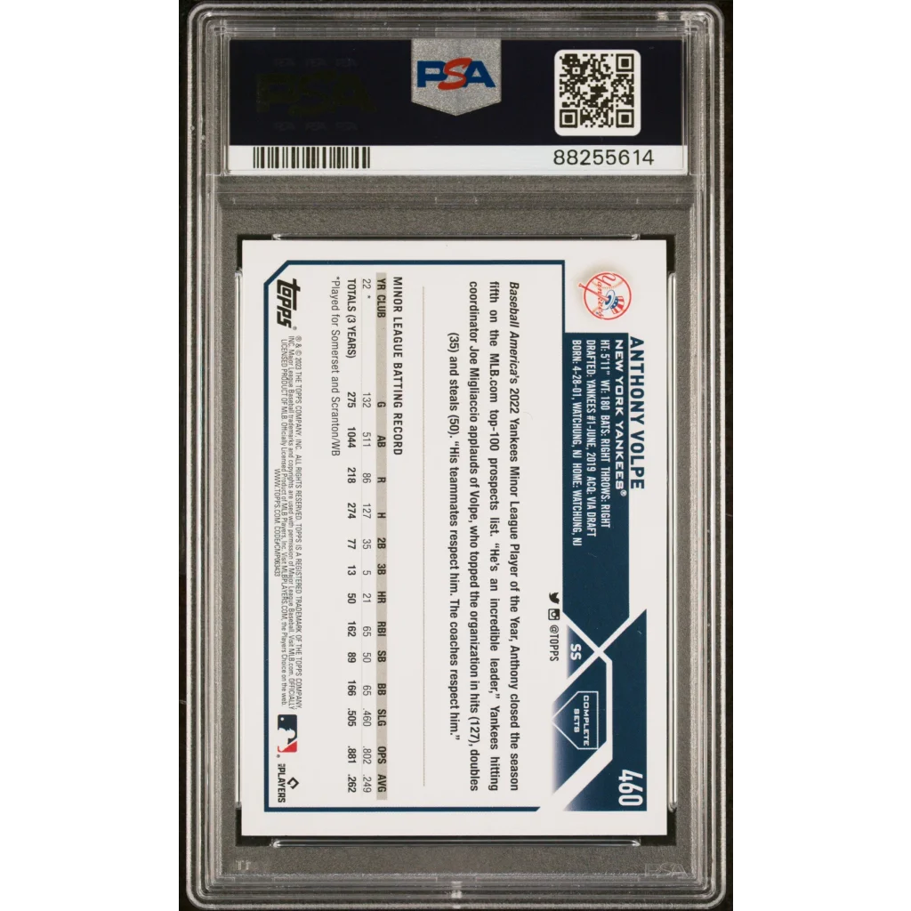 PSA 10 Graded 2023 Topps Anthony Volpe #460 SP Rookie RC Baseball Card in Slab