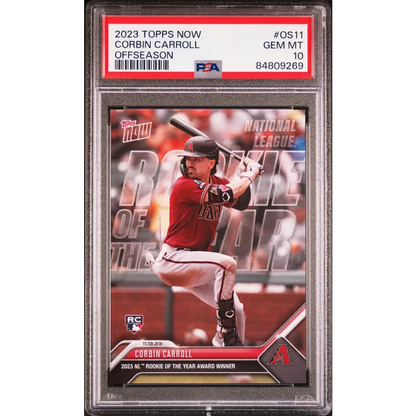 PSA graded 2023 Topps Now Corbin Carroll baseball card ready to display