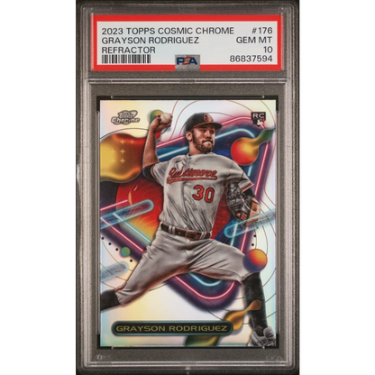 Graded 2023 Topps Cosmic Chrome Grayson Rodriguez #176 Refractor Rookie RC Baseball Card PSA 10 Gem Mint | Hall of Fame Sports Memorabilia | vintageantiquesgifts.com