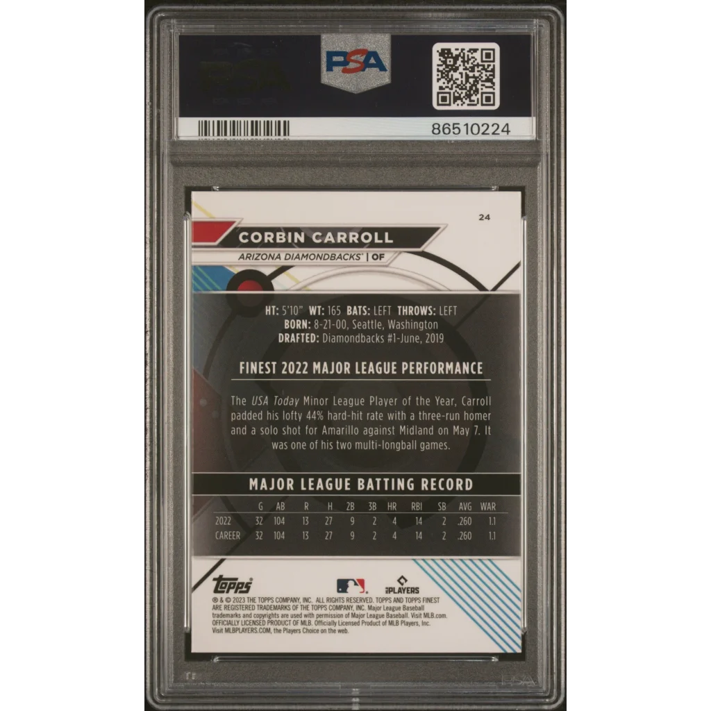 Graded 2023 Topps Finest Corbin Carroll #24 Rookie RC Baseball Card PSA 10 Gem Mint | PSA 10 Gem Mint Graded Rookie Card | vintageantiquesgifts.com
