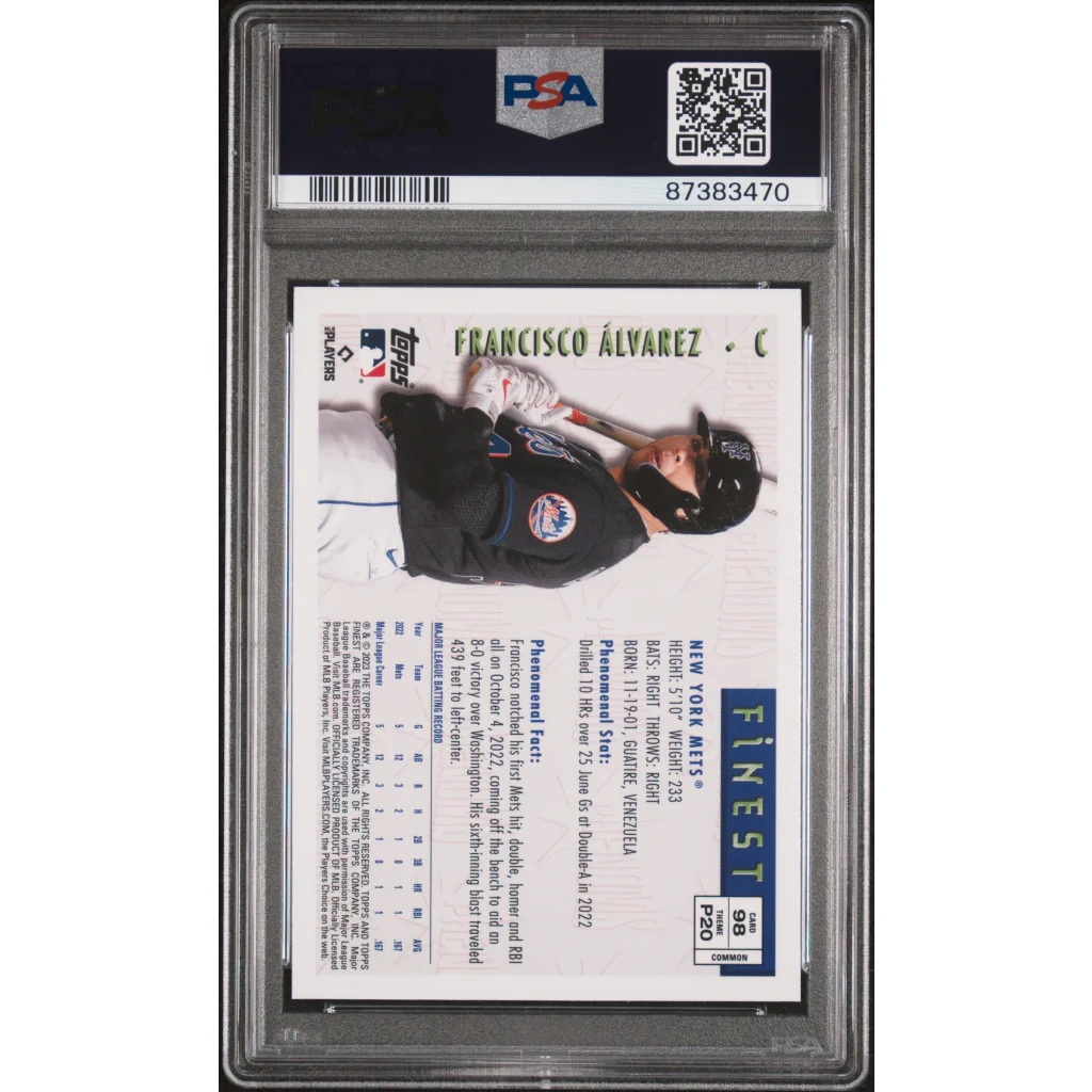 Graded Francisco Alvarez 2023 Topps Finest Flashbacks Rookie Card in PSA holder