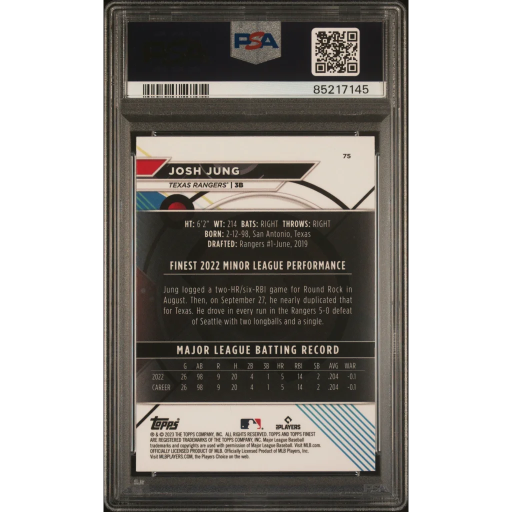Graded Josh Jung 2023 Finest baseball card in PSA GEM MT 10 slab by professional sports authenticator