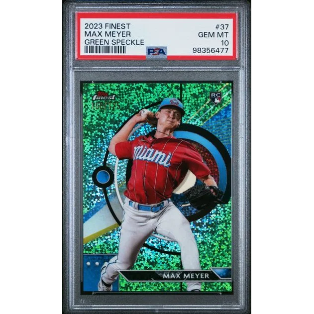 Graded 2023 Topps Finest Max Meyer #37 /125 Green Speckle Rookie RC Baseball Card PSA 10 Gem Mint | Hall of Fame Sports Memorabilia | vintageantiquesgifts.com