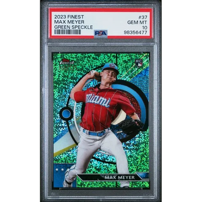 Graded 2023 Topps Finest Max Meyer #37 /125 Green Speckle Rookie RC Baseball Card PSA 10 Gem Mint | Hall of Fame Sports Memorabilia | vintageantiquesgifts.com