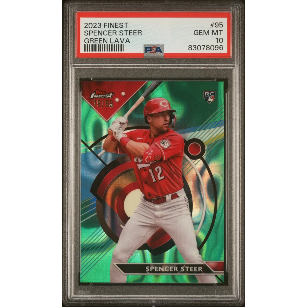 PSA 10 Graded 2023 Topps Finest Spencer Steer Green Lava Rookie Card