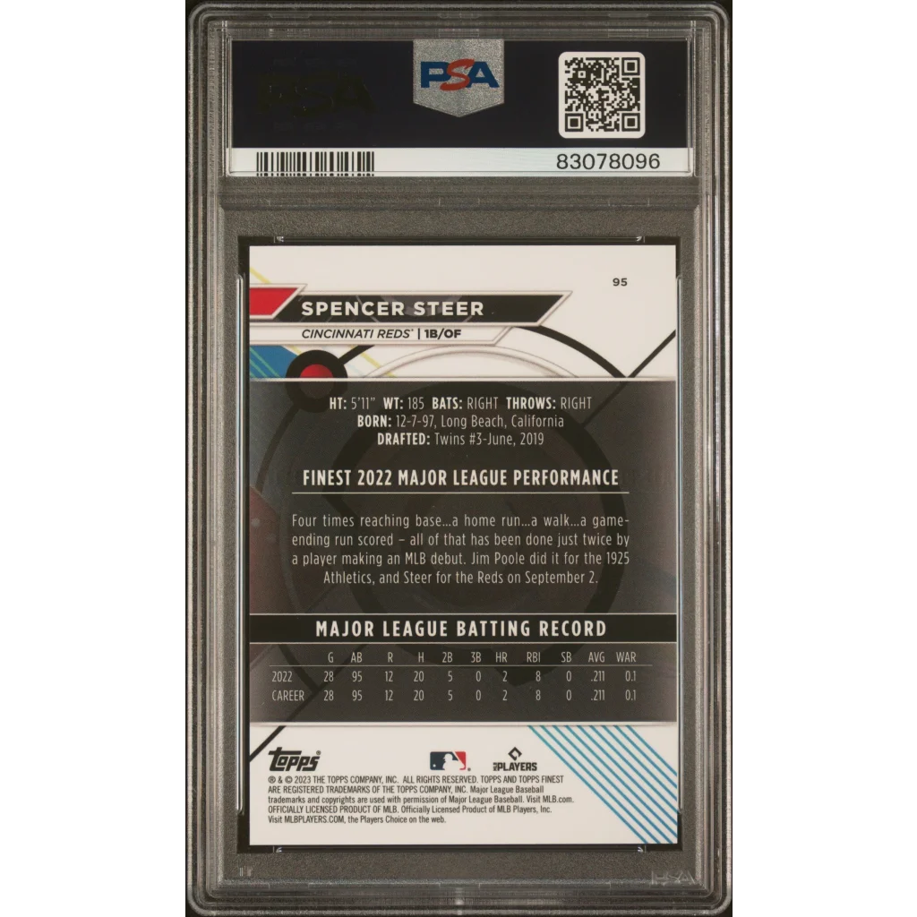 Graded PSA 10 2023 Topps Finest Spencer Steer Green Lava Rookie Card