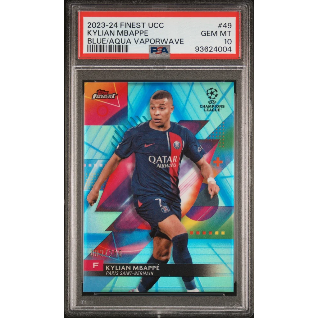 Graded Kylian Mbappé Topps Finest 2022/23 Soccer Card in PSA case