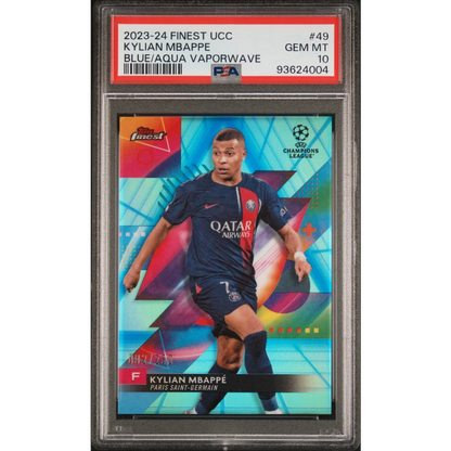 Graded Kylian Mbappé Topps Finest 2022/23 Soccer Card in PSA case