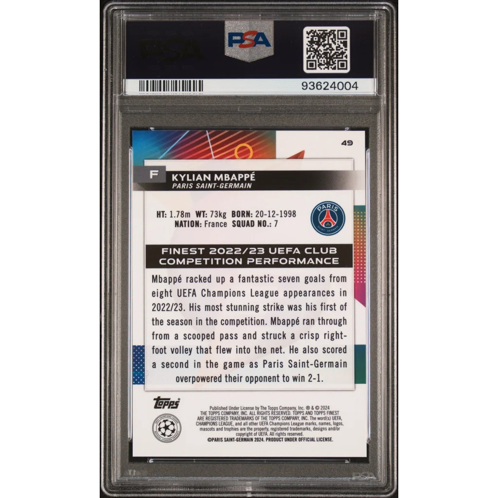PSA graded Topps Finest 2022/23 Kylian Mbappé soccer card for collectors