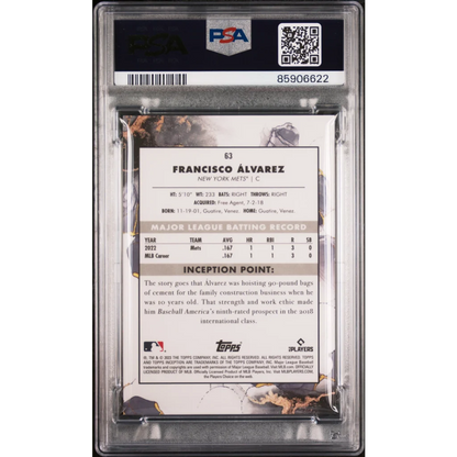 Graded 2023 Topps Inception Francisco Alvarez #63 Rookie RC Baseball Card PSA 10 Gem Mint | PSA 10 Gem Mint Graded Rookie Card | vintageantiquesgifts.com