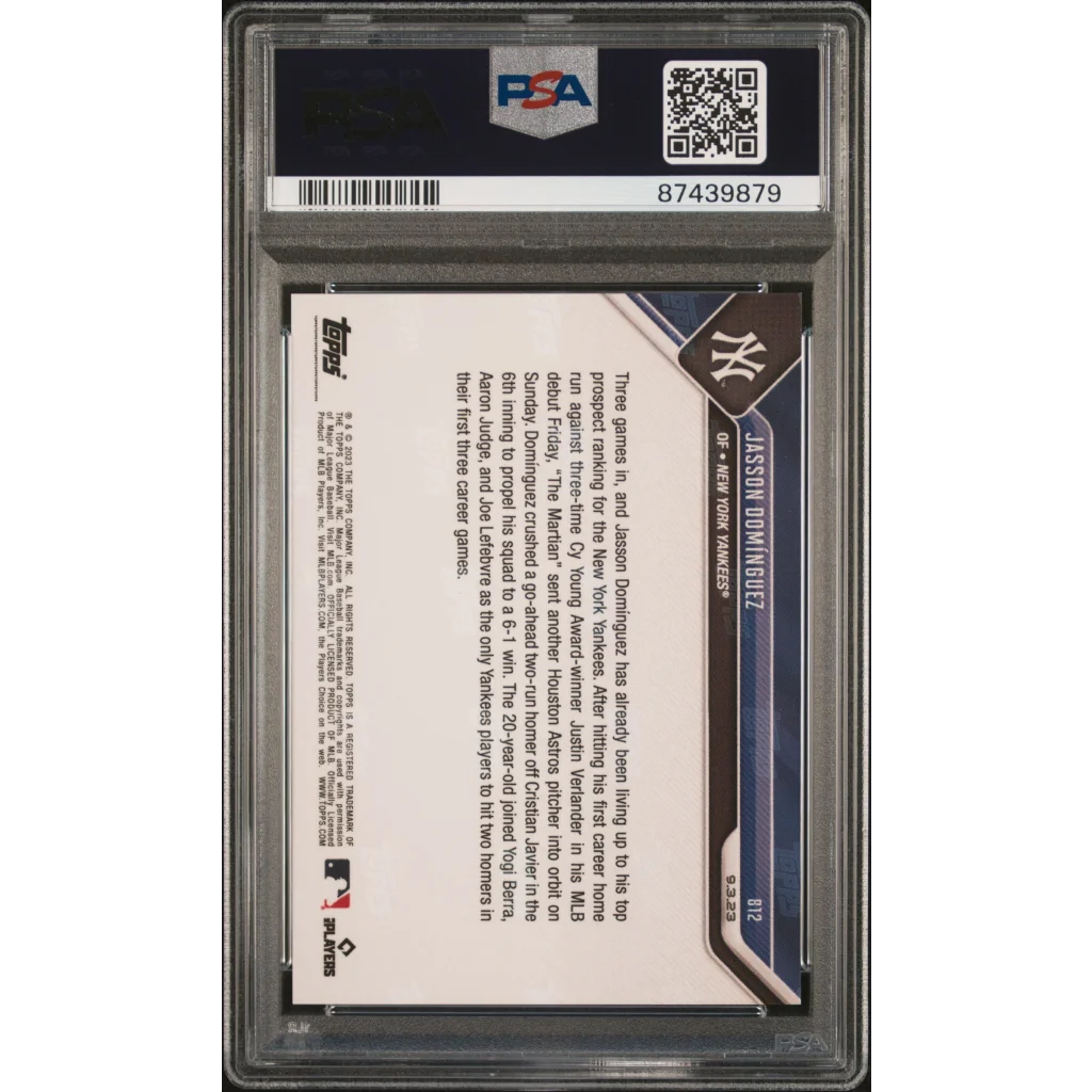 Graded 2023 Topps Now Jasson Dominguez #812 Rookie RC Baseball Card PSA 10 Gem Mint | PSA 10 Gem Mint Graded Rookie Card | vintageantiquesgifts.com