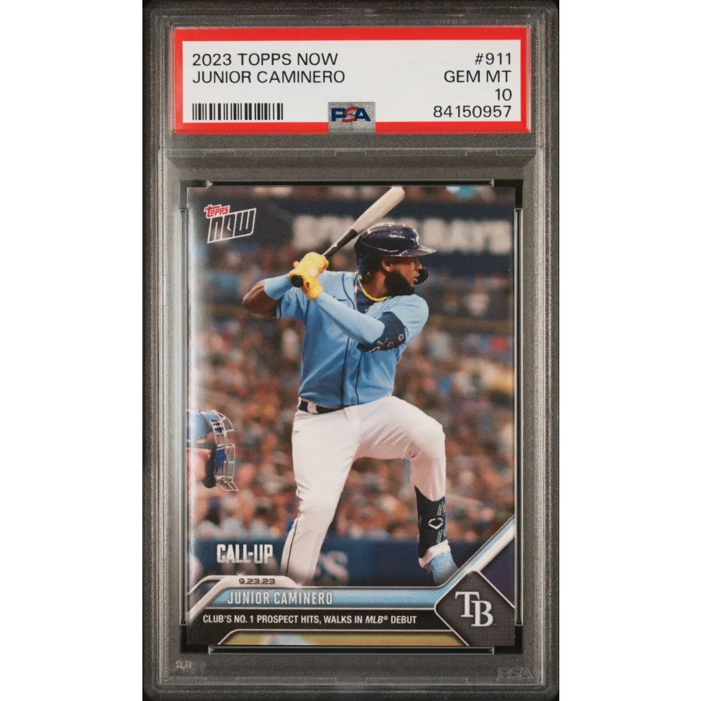 PSA Gem Mint 10 Junior Caminero 2023 Topps Now baseball card by professional sports authenticator