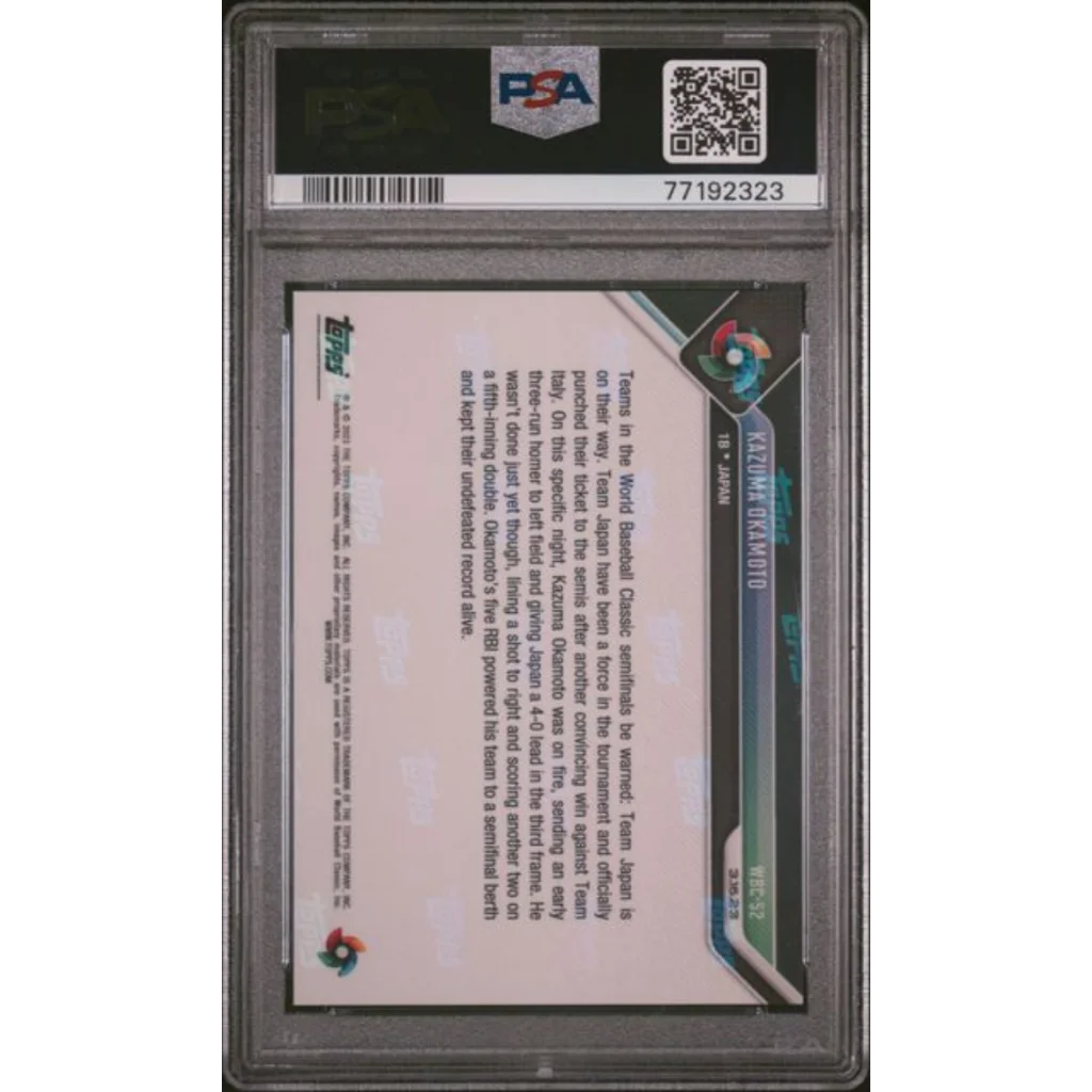 Graded 2023 Topps Now Kazuma Okamoto #WBC52 World Baseball Classic Rookie RC Baseball Card PSA 10 Gem Mint | PSA 10 Gem Mint Graded Rookie Card | vintageantiquesgifts.com
