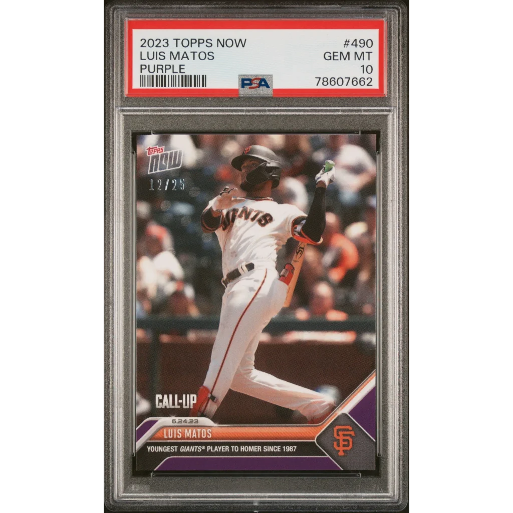Graded 2023 Topps Now Luis Matos #490 Purple #/25 Rookie RC Baseball Card PSA 10 Gem Mint | Hall of Fame Sports Memorabilia | vintageantiquesgifts.com