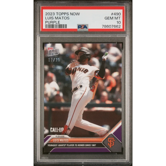 Graded 2023 Topps Now Luis Matos #490 Purple #/25 Rookie RC Baseball Card PSA 10 Gem Mint | Hall of Fame Sports Memorabilia | vintageantiquesgifts.com